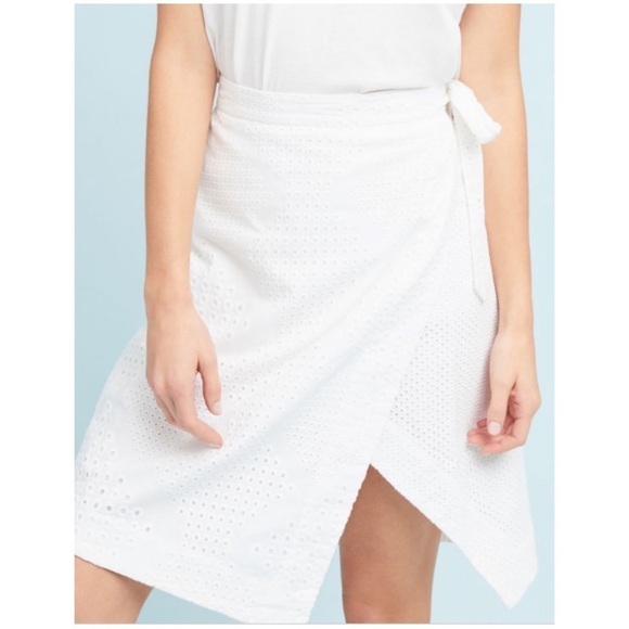 Nwt Anthropologie Eyelet Wrap Skirt White Skort - Picture 2 of 9